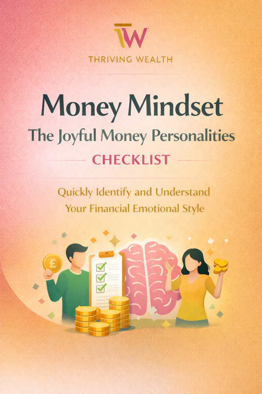 Checklist for understanding joyful money personalities from Thresh Products, designed to improve money mindset and financial habits.